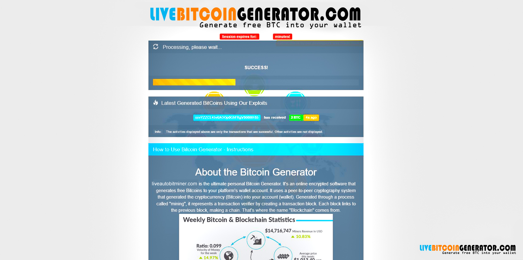 Live Bitcoin Generator Free BTC Generator tool screenshot